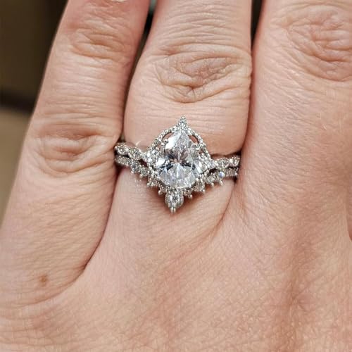 Newshe Jewellery Wedding Rings for Women Engagement Ring Sets AAAAA Cz 925 Sterling Silver 1.7Ct Pear Teardrop Size 4-134