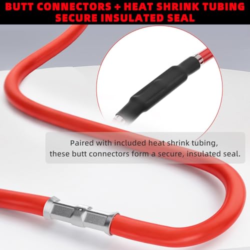 BAALA 100 PCS 22-16 Gauge Flared Barrel Butt Connectors Crimp Butt Splice Connector Kit Tinned Copper Non Insulated Butt Connectors with 100 PCS 3:1 Heat Shrink Tubes by BAALA - Image 4