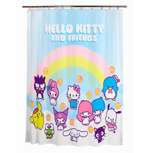 Franco Hello Kitty & Friends Ensemble de Rideau de Douche 13 pièces et Anneaux (Produit sous Licence Officielle)