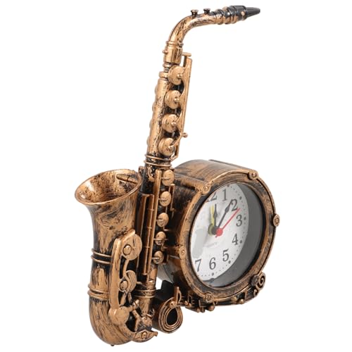 ARTSEWPLY Reloj de Mesa Vintage Estilo Saxofón Bronce Antiguo Reloj de Decorativo para Dormitorio y Salón para Amantes Música