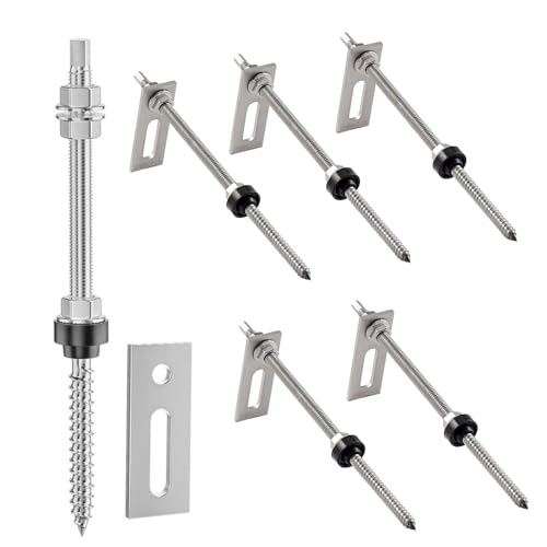 6 Pcs Tornillos Soporte Placas Solares,Tornillo Autotaladrantes Roscachapa M10 x 200mm con Arandelas Sellado,Pernos Suspensión Altura Regulable para Fijación & Soporte Panel Solar Fotovoltaica Techos