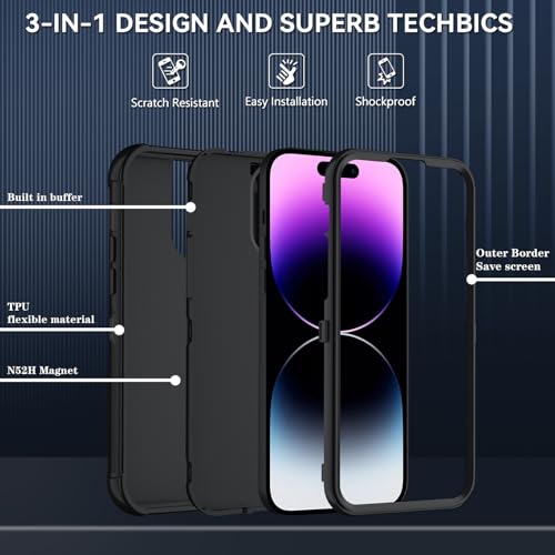 Image of SunStory Compatible with iPhone 14 Pro Case with HD Screen Protector, 3-Layer Heavy Duty Full-Body Cover,3 in 1 Hybrid Protective Case for iPhone 14 Pro 6.1 inch,Black