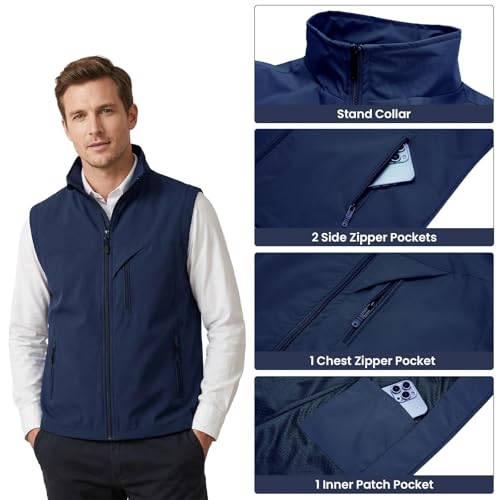 Image of Mens Vests Outerwear Windproof Lightweight Softshell Sleeveless Jacket | Breathable Zip Up Multi-Pockets Quick Dry Sports Vest for Golf Hiking Fishing Running