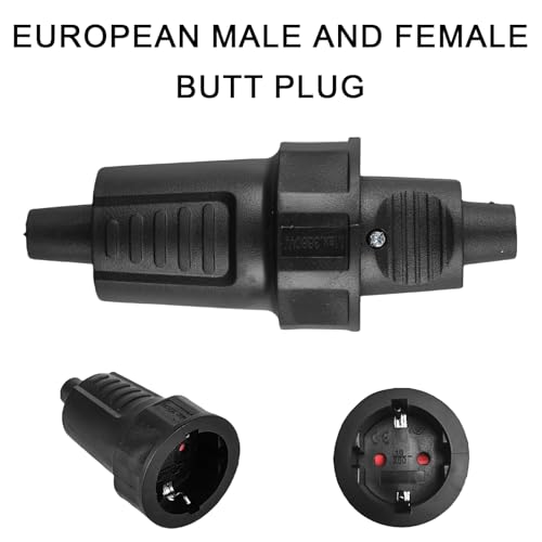 6 Paar Schuko Stecker Kupplung: 250V 16A IP54 Schutzkontakt Stecker, Aussen Wasserdicht Schukostecker Geeignet für Außenbereich, 2-Polig Gummistecker Kupplung Set mit Knickschutz, Schwarz