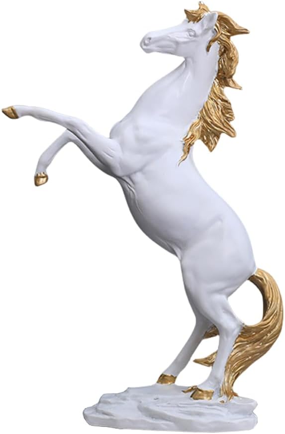 QBMYCNStanding Horse Resin Statue - Rearing Horse Art Figurine Decorative Sculpture for Desktop Decor, Office, Living Room