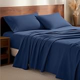 Bare Home Flannel Sheet Set 100% Cotton, Velvety Soft Heavyweight - Double Brushed Flannel - Deep Pocket (Queen, Dark Blue)