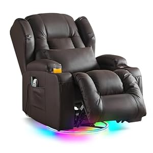 Oprisen Elektrisch Verstellbar Relaxsessel Kinosessel Fernsehsessel mit Liegefunktion Massage und Wärme TV Sessel Drehbar Liegesessel Sofa mit USB/LED/TYP C für Wohnzimmer,bis 150 kg (PU Braun)