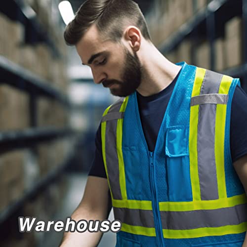 Image of KAYGO Reflective High Vis Safety Vest with Pockets for Men and Women KG0100 | Breathable Polyester Lightweight, Two-Tone, for Construction, Warehouse, Surveying, Cycling, Machine Washable