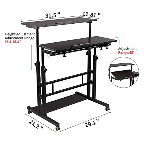 Hadulcet Mobile Standing Desk, Rolling Table Adjustable Computer Desk, Stand Up Laptop Desk Mobile Workstation For Home Office Classroom With Wheels, 31.49 X 23.6 In Black #TOP2