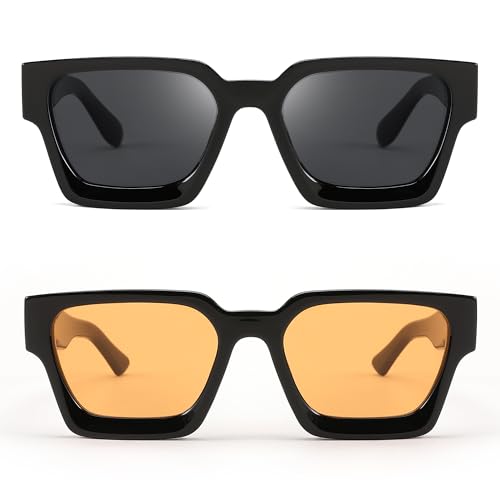 Image of FEISEDY Retro 90s Chunky Square Sunglasses for Women Men B2385