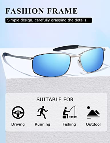 Aevogue Polarized Sunglasses For Men Rectangle Metal Frame Retro Sun Glasses Ae0395 (Silver&Blue, 59) #TOP2