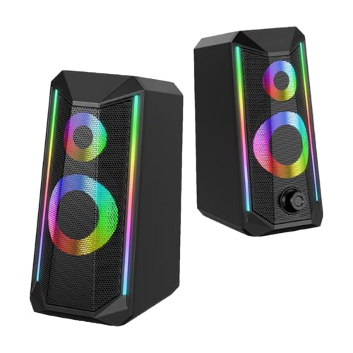 PC Speakers for Desktop, USB RGB Sound System, ABS 2PCS Colorful Speakers, Enhanced Stereo Audio, Easy Volume Control, Plug and Play Setup, for Computer, Laptop, Desk, 17.8x12.2x8.6cm