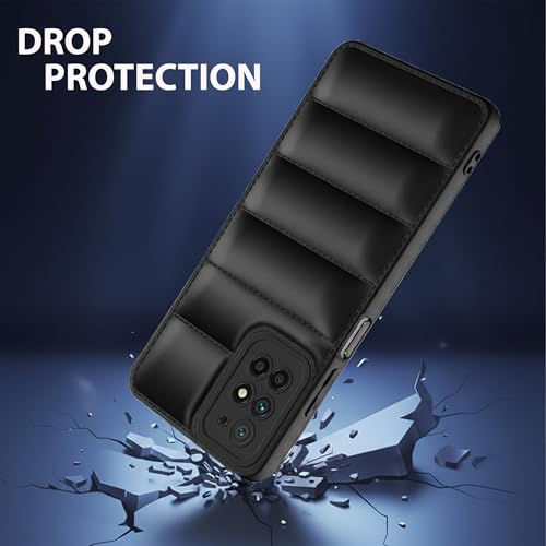 Image of Puffer Case for Redmi 12C 5G, Protective Quilted Soft Touch Silicone Back Cover, Luxury Padded Down Jacket Style Design, Shockproof & Easy Grip, Black
