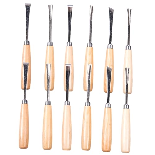 Angoily Set De 12 Cinceles Para Tallar Madera Para Carpintería, Profesionales, Acero De Alta Dureza, Adecuado Para Artesanos y Principiantes, Uso Manualidades y Escultura Artística, Color Metálico