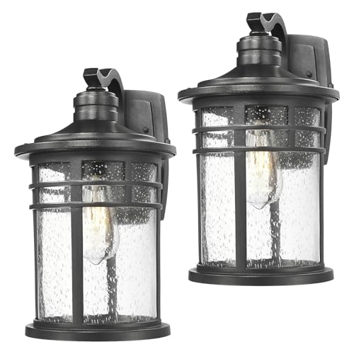 Image of Darkaway 2 Pack Large Outdoor Porch Lights Wall Mount, 15inch Outdoor Light Fixtures Sconces Wall Lighting with Seeded Glass Exterior Lights for Patio Yard House Hallway Doorway Garage