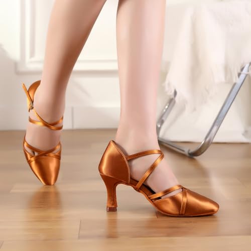 HROYL Women Closed Toe Ballroom Dance Shoes Standard Practice Performence Latin Salsa Dance Shoes,model 9334