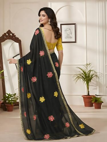 Image of Star Georgette Saree with Sequin Embroidery Work and Embroidered Blouse (Star-104)