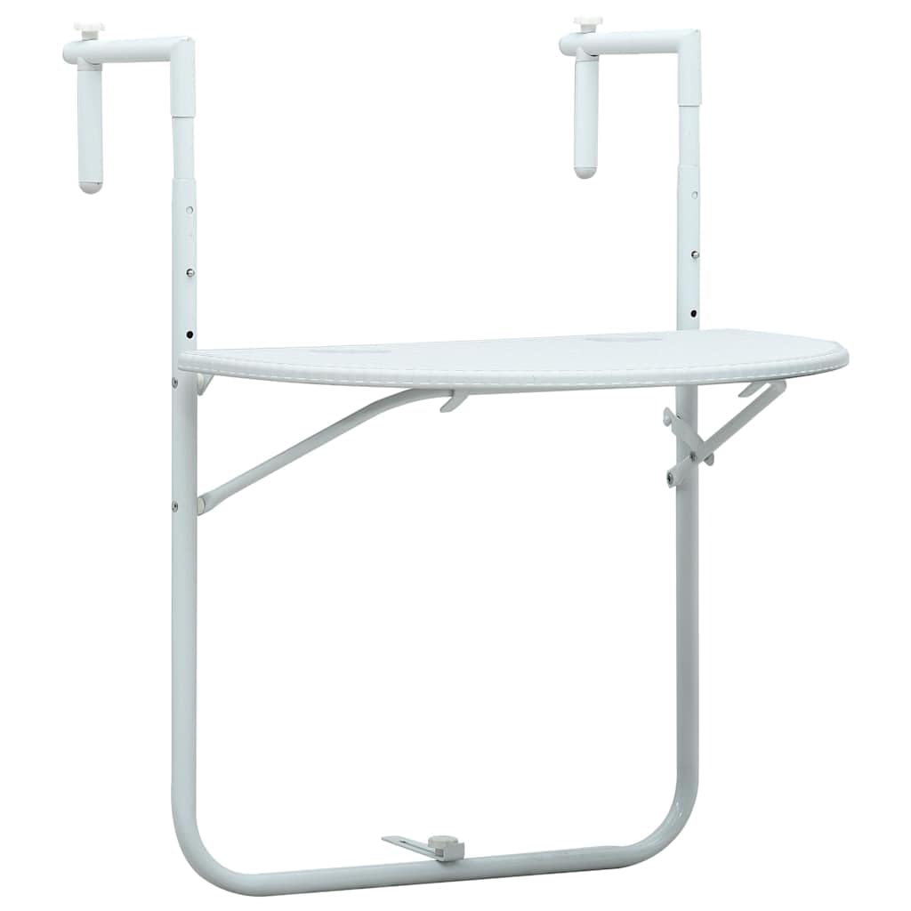 vidaXL Hanging Balcony Table Outdoor Patio Floating Plant Stand Furniture White 60x64x83.5cm Plastic Rattan Look