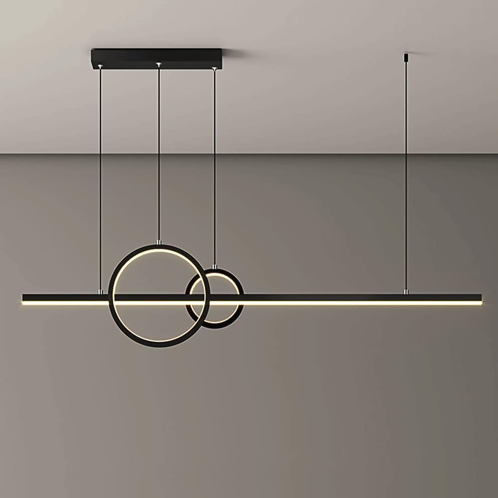 Lustre Moderne à DEL Noir Éclairage Sans Ombre pour Îlot de Cuisine Long