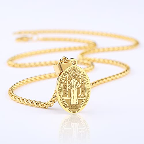 P. BLAKE Oval Saint Christopher/Michael/Joseph/Jude/Virgin Mary/Joseph/Francis/Patrick/Anthony/Benedict/Thomas Necklace for Men Women, Stainless Steel Catholic Patron Pendant with Chain 24 Inches