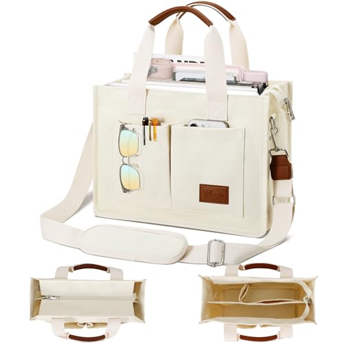 KKXIU Large Canvas Tote Bag with Zipper & Pockets - Beige