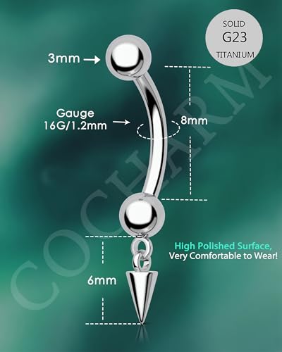 COCHARM Titanium Arrow Rook Earrings Dangle 16g Rook Piercng Jewelry Spike Surgical Steel Rook Barbell 8mm Dangling Silver Vertical Rook Jewelry Cute3