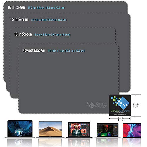 Clean Screen Wizard Microfiber Liner Cleaning Cloths 16”, 15”, 14”, 13”, Screen Keyboard Imprint Protection, Laptop Keyboard Protector Compatible With Macbooks 16,15,14,13, Mac Air, Multi Size, 4 Pcs #TOP1