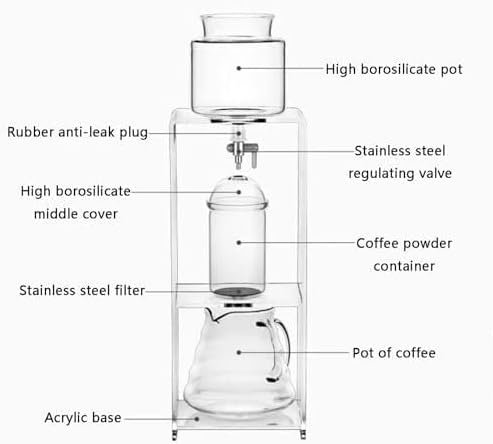Premium Cold Brew Coffee Maker – Stainless Steel Drip Tower with Adjustable Flow, Acrylic Stand & Hand-Blown Glass for Iced Coffee & Tea (14.7 x 48 cm)
