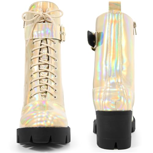 Perphy Platform Lace Up Round Toe Chunky Heel Combat Boots for Women2