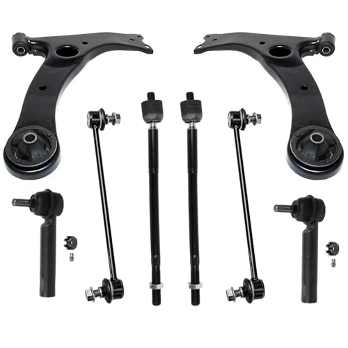 Image of Detroit Axle - 8pc Front End Kit for 2009-2013 Toyota Corolla 2009-2014 Matrix, 2010 2011 2012 Driver and Passenger Side 2 Lower Control Arms 2 Outer Tie Rods 2 Inner Tie Rods 2 Sway Bars Replacement
