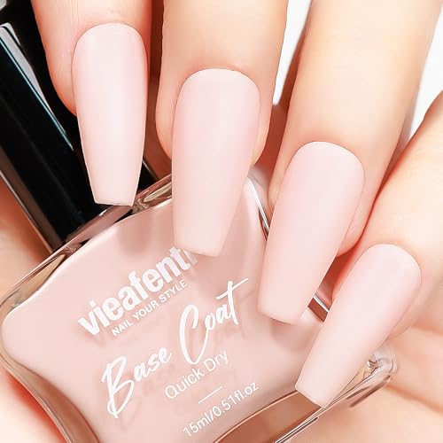 vieafenti Matte Nail Polish Pink 15ml, Quick Drying Neutral Matte Finish Air Dry Oil-Base Velvet Mist Effect Nails Art Varnish for Home Salon