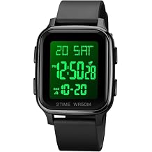 findtime LED Digital Watch Mens Womens Black Rectangle Square Face Big Numbers Dial Unisex Watches Sports Waterproof Dual Time Stopwatch Fashion Simple Wristwatch