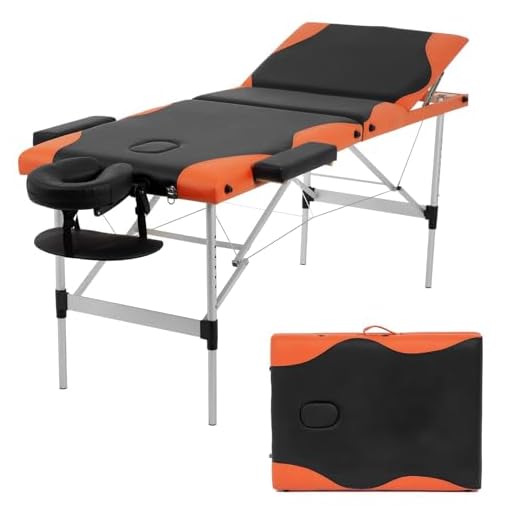 Massage Table Spa Bed Massage Bed 3 Fold 84 Inch Height Adjustable Aluminium Massage Table Portable Facial Salon Tattoo Bed W/Face Cradle Carry Case