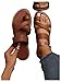 GORGLITTER Women's Cross Strappy Leather Flats Sandal Cute Dressy Toe Ring Open Toe Slip on Slide Sandals Brown 9