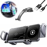 Wireless Car Charger Mount, Wireless Car Charger Fast Charging Phone Holder for Car Vent, Auto Rotating Phone Holder Dual Coil Wireless with Max 15W Fast Charging (Silver, Suction base mount)