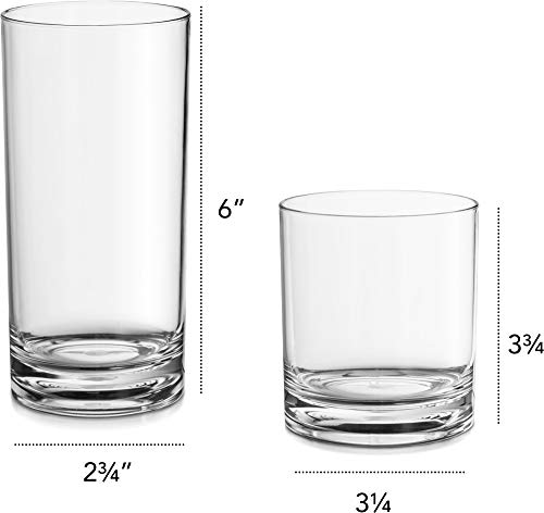 Le'raze Elegant Acrylic Drinking Glasses [Set Of 16] Attractive Clear Plastic Tumblers - Unbreakable Drinkware Set Ideal For Indoor And Outdoor - Kid Friendly #TOP6