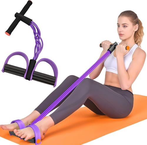 Bande de Résistance Musculation 6 Tubes avec Pédale,Élastique Sport Maison,Extenseur avec Poignées Antidérapantes,Idéal pour Abdos,Jambes et Entraînement Complet（Violet）