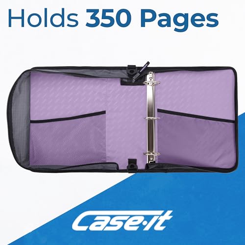 Image of Case-it Universal Zipper Binder | 2-Inch O-Rings, 13-Inch Laptop /Tablet Padded Pocket, 400 Sheet Capacity, Multiple Storage Pockets & Shoulder Strap | School & Office Organizer | LT-007 Lavender