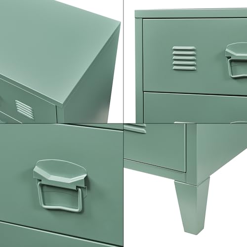 Commode métal 3 tiroirs vert mat industriel, en.casa