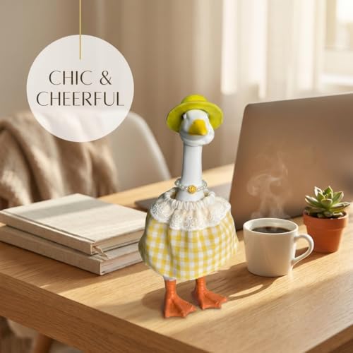 MUGEEY Desk Goose Outfits 7 Inches -2 Set Cute Spring Summer Matching Dresses for Mini Desk/Car Goose with Hats Necklace- Mini Porch Goose Clothes Costumes Desktop Accessories Home Office Decor — view 5