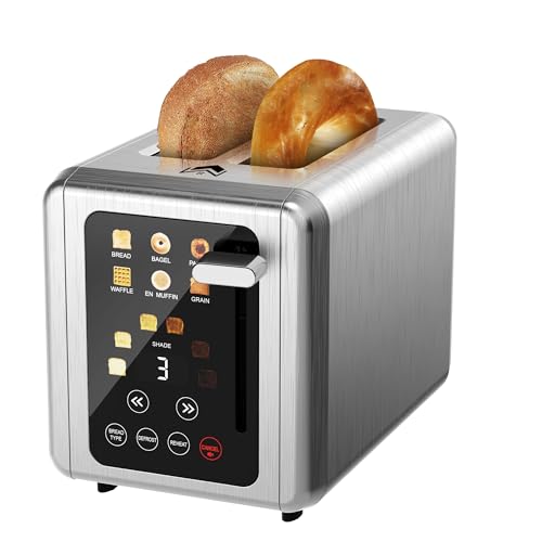 2 Slice Toaster,Touchscreen & Dual Independent Control Panel,5 Basic Functions & Digital Countdown Toasters,6 Shade Settings＆6 Bread Types,Smart Bread Maker Mute/Screen-Off,Platinum Platinum
