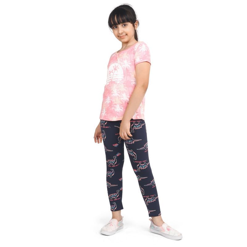 Image of ARIEL Cotton Printed Non-Transparent Regular Fit Ankle Length Leggings for Girls