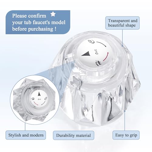 ZephyrJazz Faucet Handle 3 Adapter Compatible with Delta Faucet RP2391, Single Clear Knob Handle Kit with Offset Hole for Shower/Tub, 2-1/2\" x 2-1/8\" Faucet Knob Replacement, Clear Acrylic Finish - Thumbnail 3