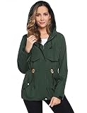 Gyabnw Veste de Pluie Femme Longue Veste Coupe Vent Femme Impermeable Manteau de Pluie Femme avec Capuche Imperméable Femme Légère Pliable Décontracté pour Randonnée Vert Foncé,L
