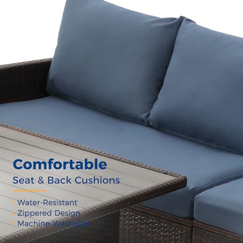 Wisteria Lane Outdoor Patio Furniture Set, 7 Piece Outdoor Dining Sectional Sofa with Dining Table and Chair, All Weather Wicker Conversation Set with Ottoman,Blue - Thumbnail 2