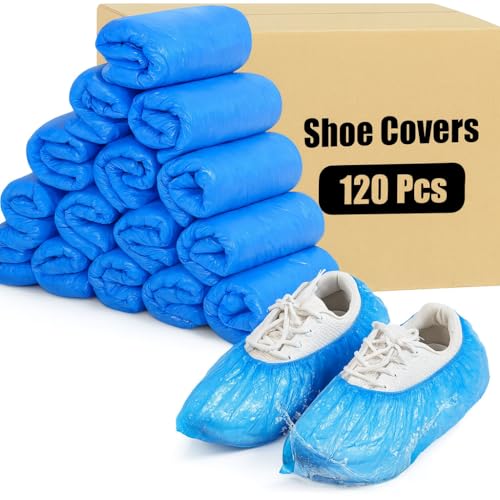 Disposable Shoe Covers 100 Pack (50 Pairs) Non-Slip Waterproof Tear-Resistant CPE Boot Covers | Durable Recyclable Shoe Protectors for Indoor Use Homes Offices Visitors & Workers (100)