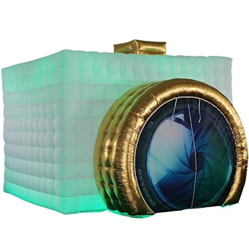 SAYOK Inflatable Photo Booth Enclosure(White&Gold, 11.5x9.2x8.2ft) Camera Shaped Inflatable Cube Tent with Light, Photo Booth Backdrop for Wedding, Party, Event, Show, Exhibition