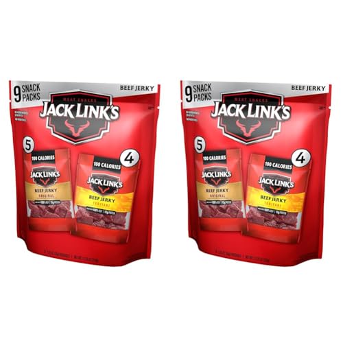 Jack Link’s Beef Jerky Variety – Includes Original and Teriyaki Flavors, On the Go Snacks, 13g of Protein Per Serving, 9 Count of 2.25 Oz Bags