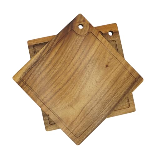 WRIGHTMART Acacia Wood Steak Plates, Square 12