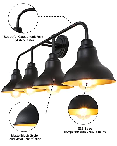 Image of 34.25-Inch 4-Light Matte Black Vanity Light for Bathroom Mirror | Farmhouse industrial style, matte black metal, 4 E26 base max 60W, no bulbs, wall lighting for bathroom mirror, hallway